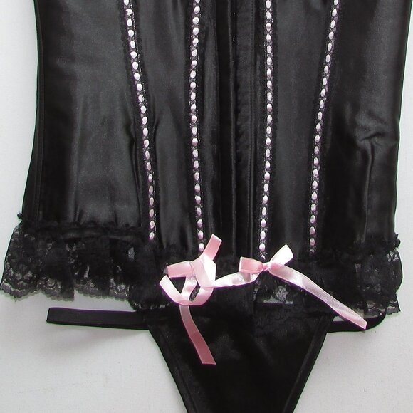 Black Satin Ruffled Lace Bustier Corset - NEW - Picture 4 of 12